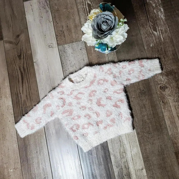 Jessica Simpson Pink and White Leopard Animal Print Fuzzy Sweater Size 18m NWOT - Picture 5 of 15